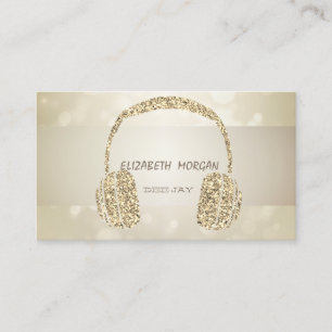 Elegant Bokeg,Gold Glitter Headphone Business Card