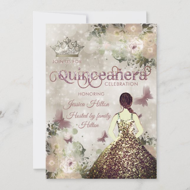 Elegant bokeh Butterfly floral garden Quinceañera Invitation (Front)
