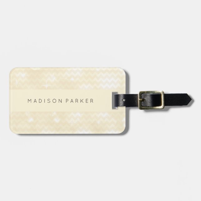 Elegant Bokeh Chevron Look on Ecru Luggage Tag (Front Horizontal)