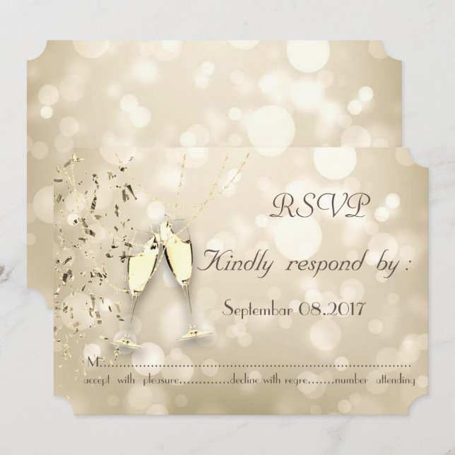 Elegant Bokeh,Confetti Wine Glasses  RSVP Card (Front/Back)