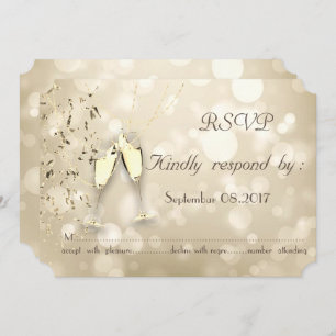 Elegant Bokeh,Confetti Wine Glasses RSVP Card