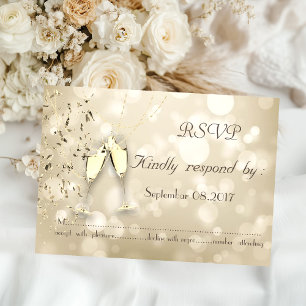 Elegant Bokeh,Confetti Wine Glasses  RSVP Card