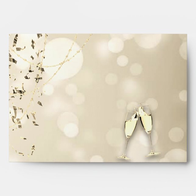 Elegant Bokeh,Confetti Wine Glasses Wedding Envelope (Front)