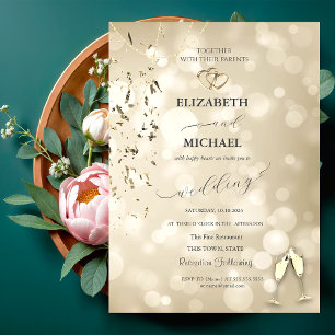 Elegant Bokeh,Confetti Wine Glasses Wedding Invitation
