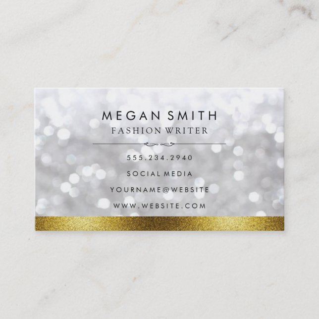 Elegant Bokeh Faux Gold Glitter Trim Business Card (Front)