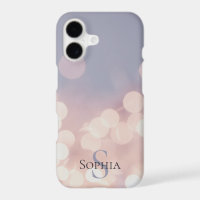 Elegant Bokeh Glitter Purple Pink Monogram Name