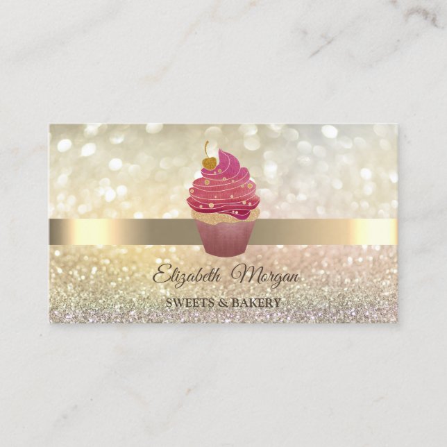 Elegant Bokeh Gold,Cupcake Business Card (Front)