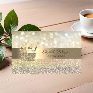 Elegant Bokeh Gold Glitter Cleaning Tools Business Card