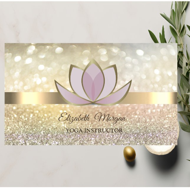 Elegant Bokeh Gold, Lotus Flower Yoga Reiki Business Card (Creator Uploaded)