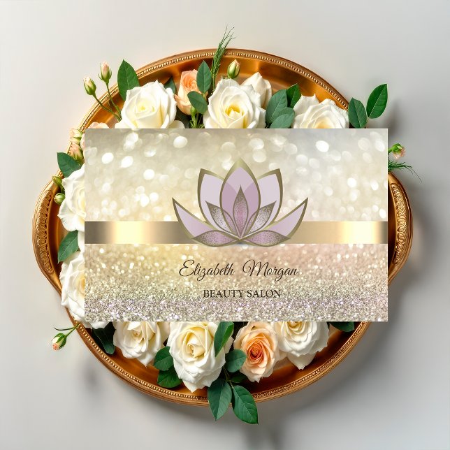 Elegant Bokeh Gold, Lotus Flowers Business Card (Creator Uploaded)