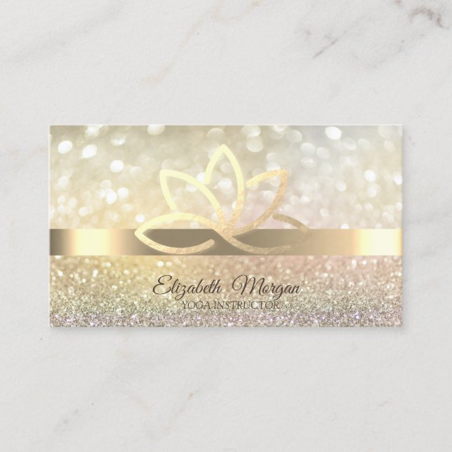 Elegant Bokeh Gold Lotus Yoga Instructor Business Card (Front)