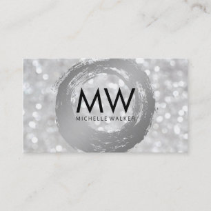 Elegant Bokeh Mongram Artistic Silver Brushed Business Card