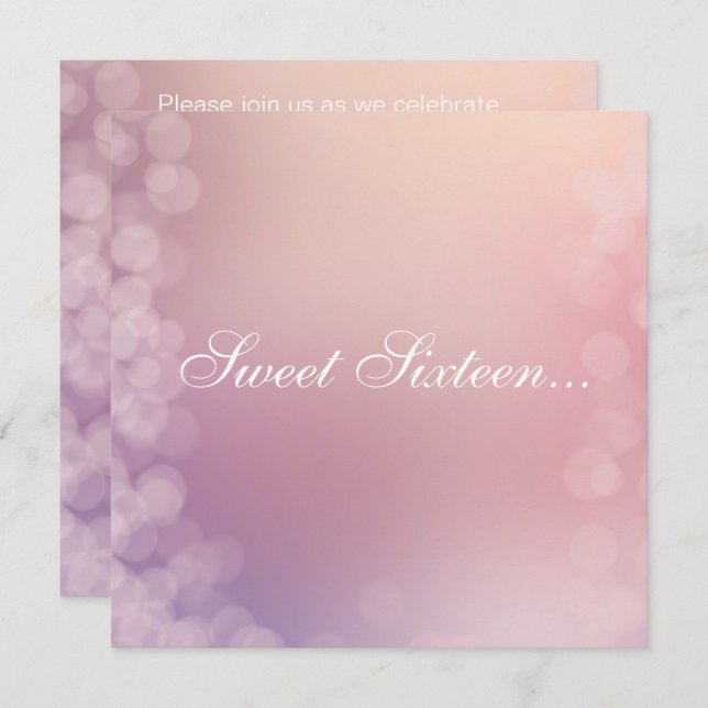 ELEGANT BOKEH PINK APRICOT BUBBLE SWEET 16 INVITATION (Front/Back)