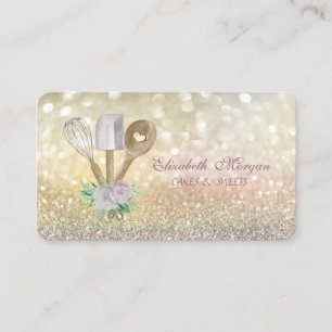 Elegant Bokeh Rolling Pin Whisk Bakery Business Ca Business Card
