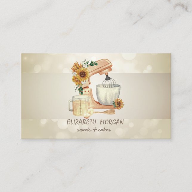 Elegant Bokeh, Stripe,Mixer Sunflowers Business Card (Front)