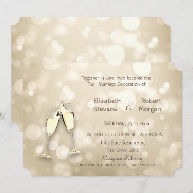 Elegant Bokeh Wine Glasses  Wedding Invitation (Front/Back)