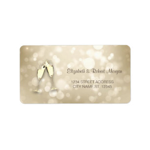 Elegant Bokeh Wine Glasses Wedding Label