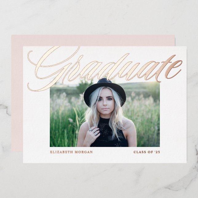 Elegant Bold Calligraphy Photo Graduation Rose (Front/Back)