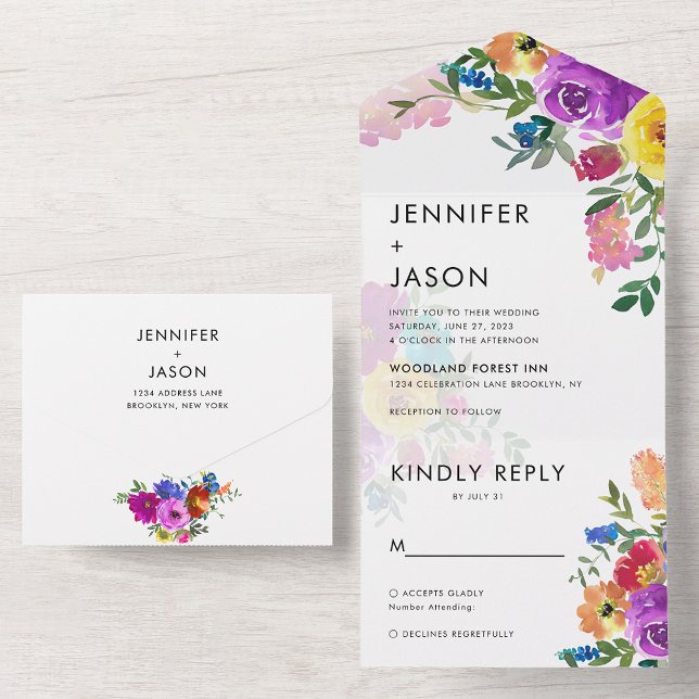 Elegant Bold Colour Roses and Peonies Wedding Invi All In One Invitation (Creator Uploaded)