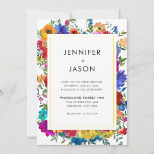 Elegant Bold Colour Roses and Peonies Wedding Invitation