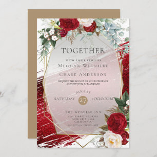 Elegant Bold Crimson Floral and Paint Stroke Invitation