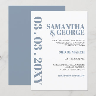 Elegant Bold Dusty Blue Modern Wedding Invitation