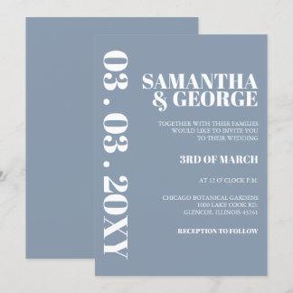 Elegant Bold Dusty Blue Modern Wedding Invitation