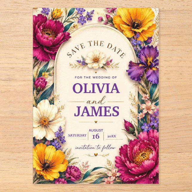 Elegant Bold Floral Wedding Invitation (Front)