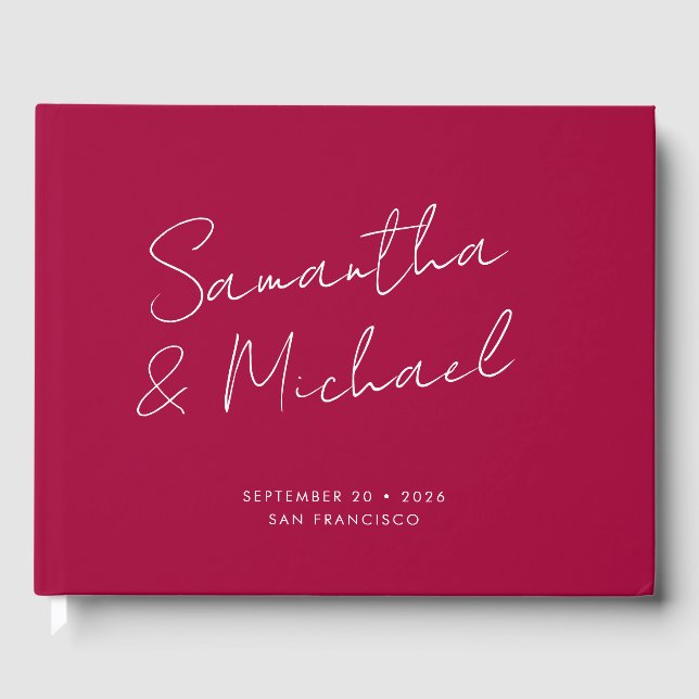 Elegant Bold Fuchsia Pink Script Custom Wedding Guest Book (Front)