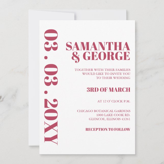 Elegant Bold Magenta retro Modern Wedding Invitation (Front)