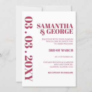 Elegant Bold Magenta retro Modern Wedding Invitation
