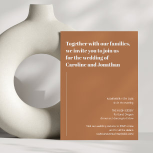 Elegant Bold Modern Terracotta Brown Fall Wedding Invitation