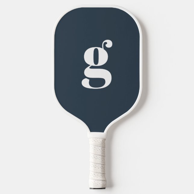 Elegant Bold Monogrammed Initial Dark Blue Grey Pickleball Paddle (Front)
