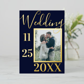 Elegant Bold Navy Blue Anchor Photo Wedding Gold