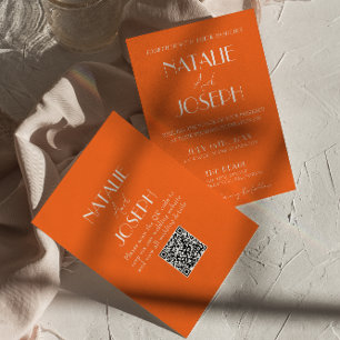 Elegant Bold Orange Stylish QR Code Wedding Invitation