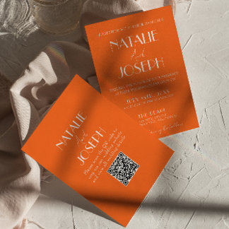 Elegant Bold Orange Stylish QR Code Wedding Invitation