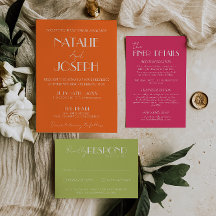 Elegant Bold Orange Stylish Retro Wedding