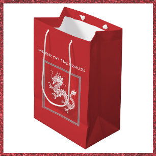 Elegant Bold Red and White Year of the Dragon  Medium Gift Bag