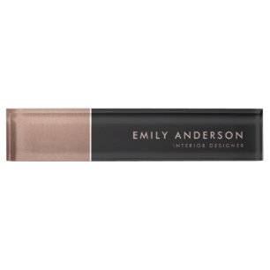 ELEGANT BOLD  ROSE GOLD BLUSH COPPER BLACK STRIPS NAMEPLATE