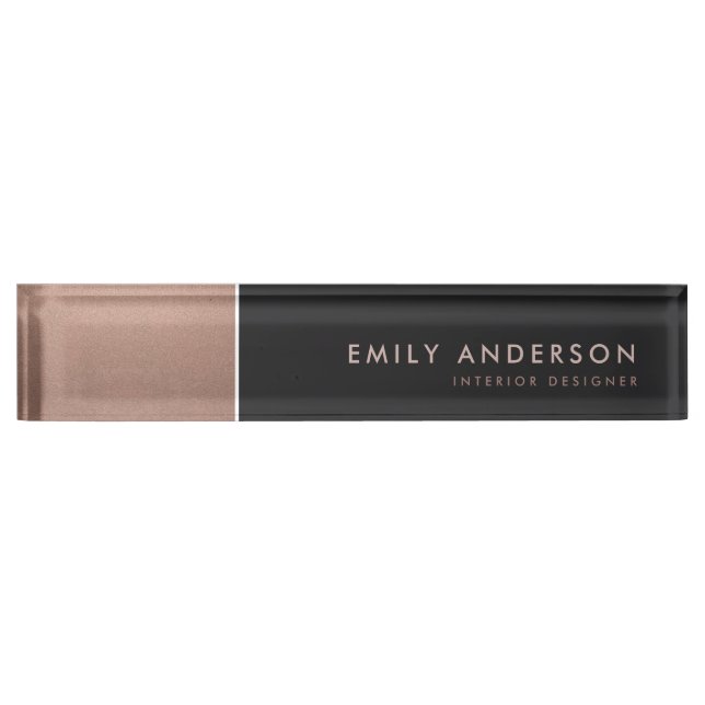 ELEGANT BOLD  ROSE GOLD BLUSH COPPER BLACK STRIPS NAMEPLATE (Front)