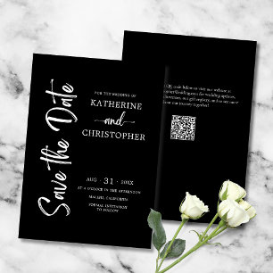 Elegant Bold Script Black White Formal Wedding Save The Date