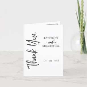 Elegant Bold Script Black White Wedding Photo Thank You Card