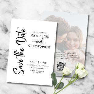 Elegant Bold Script Photo Black White Wedding Save The Date