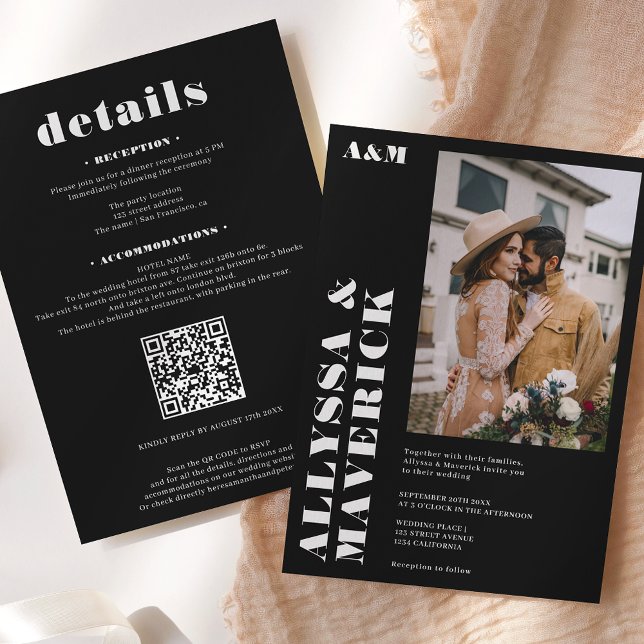 Elegant Bold simple white black photo wedding Invitation (Creator Uploaded)