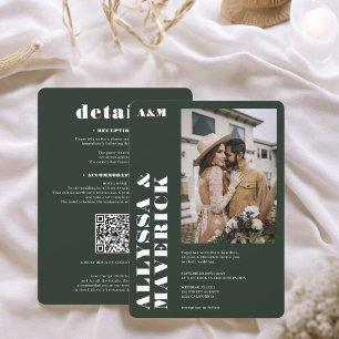 Elegant Bold simple white deep green photo wedding Invitation