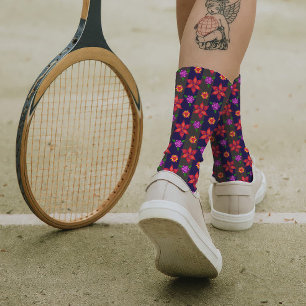  Elegant Bold Striped Floral Pattern Chic Navy Red Socks