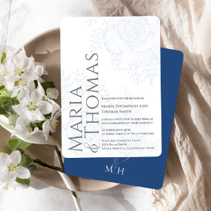 Elegant Bold Typography Classic Blue Floral Invitation