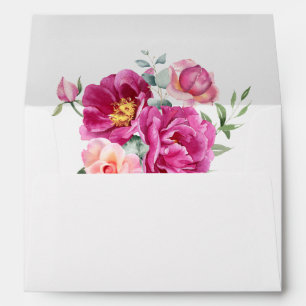 Elegant Bold Vibrant Pink Floral Wedding Address Envelope