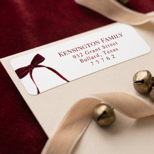 Elegant Bold Watercolor Festive Red Bow Christmas Return Address Label