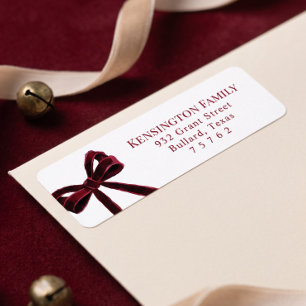 Elegant Bold Watercolor Festive Red Bow Christmas Return Address Label
